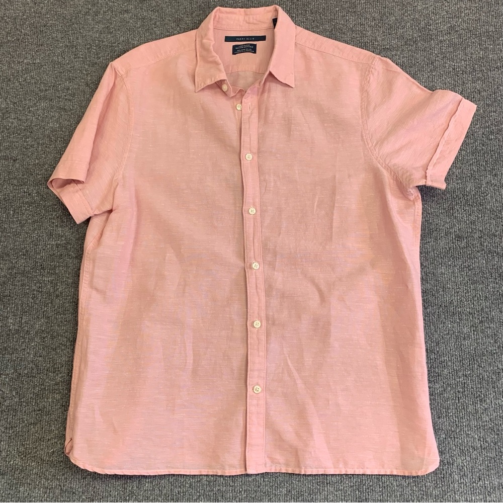 Men's Short-Sleeve Linen/Cotton Blend Button Down Shirt
